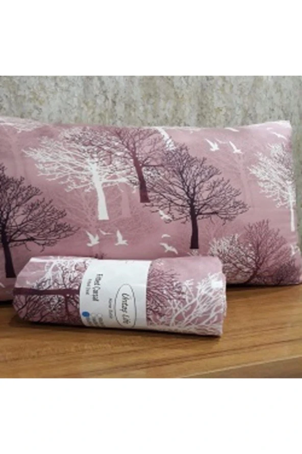 Üntaş Life Pembe Ağaç Çift Kişilik Lastikli Çarşaf+2 Adet Yastık Kılıfı