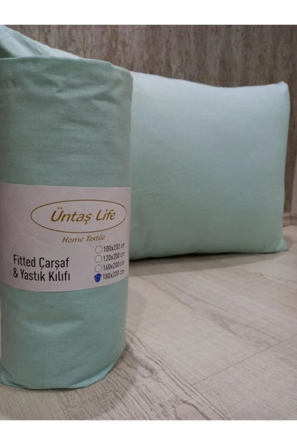 Üntaş life mint yeşili 100x200 tek kişilik lastikli çarşaf+1 adet yastık kılıfı ecmintyşl100
