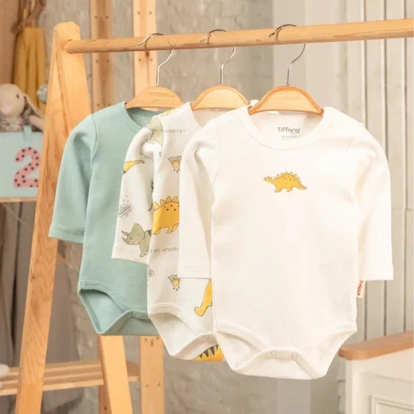 Tiffany Baby Dinosaur Theme 3'lü Uzun Kol Bebek Badi 17011