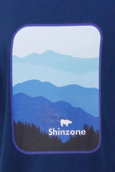 Erkek Bisiklet Yaka Yazlık Göğüs Baskılı Standart Fit İndigo T-Shirt - Resim 2