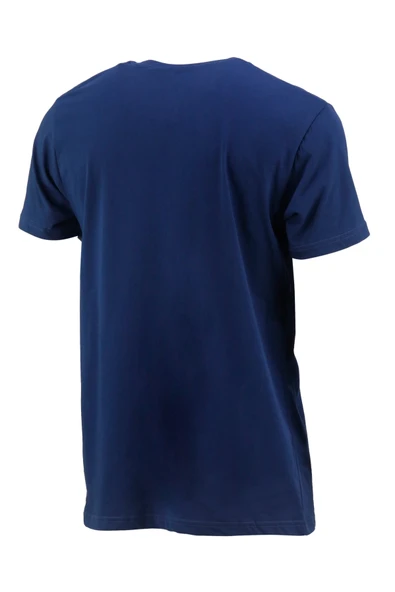 Erkek Bisiklet Yaka Yazlık Göğüs Baskılı Standart Fit İndigo T-Shirt - Resim 4