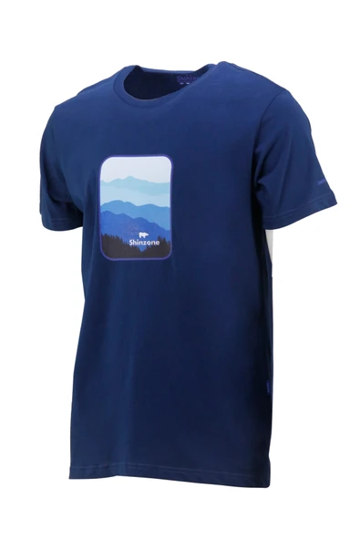 Erkek Bisiklet Yaka Yazlık Göğüs Baskılı Standart Fit İndigo T-Shirt ürün görseli 1