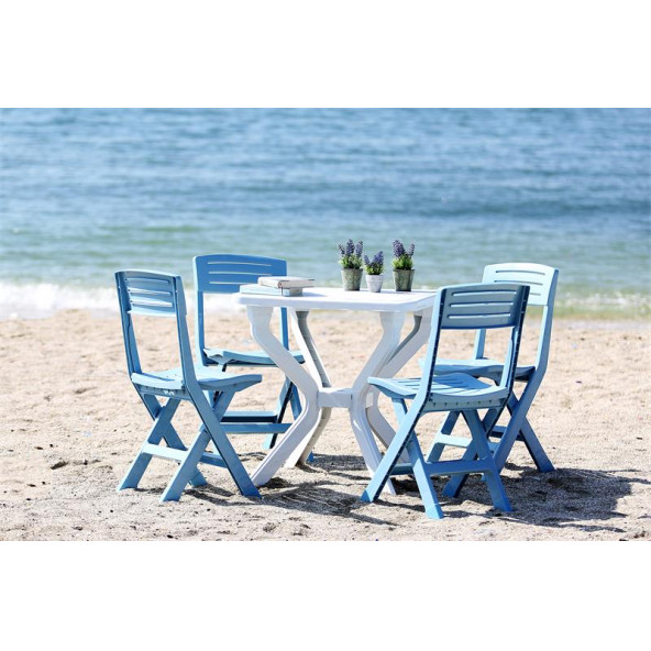 Bahceme Bergama Plastik Bahçe Balkon Seti: 70x70 Masa + 4 Sandalye