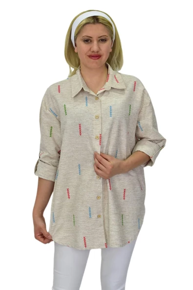 Kadın Ok baskılı Keten Gömlek BGL-ST03707 ürün görseli