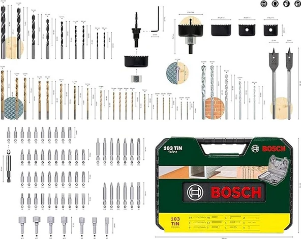 Bosch V-Line Matkap & Vidalama Karışık Aksesuar Seti 103 Parça - 2607017367 - 2