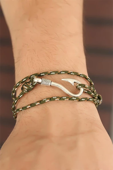Krem Çizgi Desenli Metal Kancalı Erkek Bileklik - TJ-EB2240-KS - 2