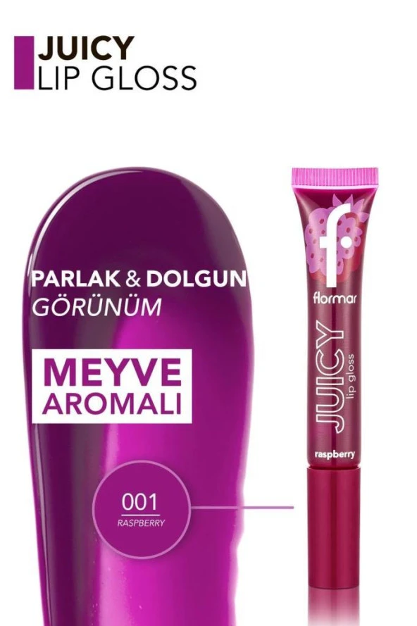 Flormar Juicy Doğal Renk Veren Meyve Aromalı Nemlendirici Dudak Parlatıcısı - 001 Raspberry - 4