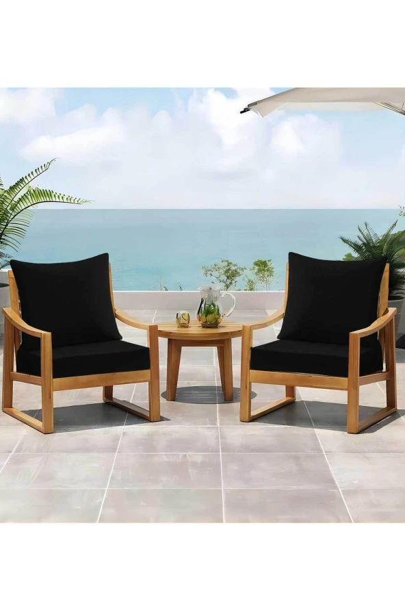 RevuBaby Dış Mekan Derin Koltuk Minderleri Sırtlıklı Puf lu Bahçe Minderi 1 SET