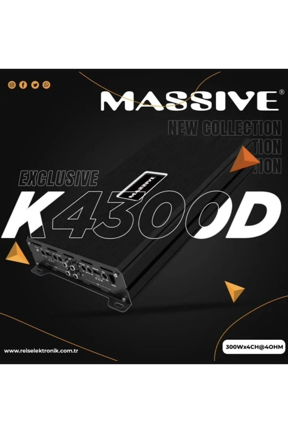 Massive Ms-k4300.4d 4 Kanal 4x300w Rms Profesyonel Oto Anfi Amfi Bas Kontrol Aparatlı Kale E