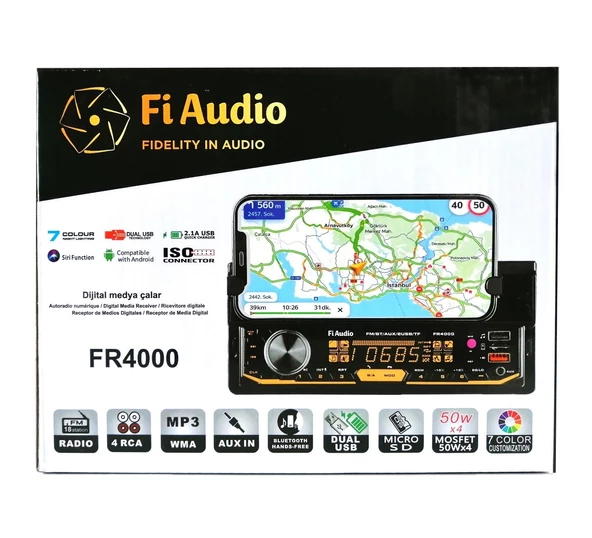 Fi Audio FR4000 Telefon Standlı Bluetooth/USB/AUX/SD/2 Anfi Çıkışlı Dijital Medya Çalar Oto Teyp