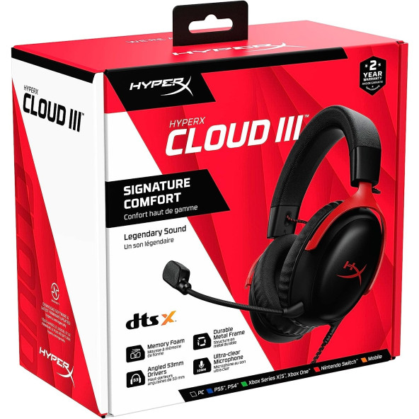 HyperX Cloud III 7.1 727A9AA Kablolu Mikrofonlu Kulak Üstü Oyuncu Kulaklığı