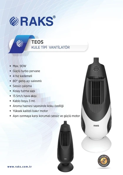 Raks Teos Manuel Kontrol Kule Tipi Vantilatör 90 W - 3