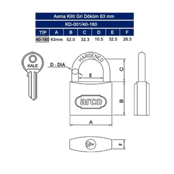 Kale Asma Kilit Döküm 60mm - Resim 2