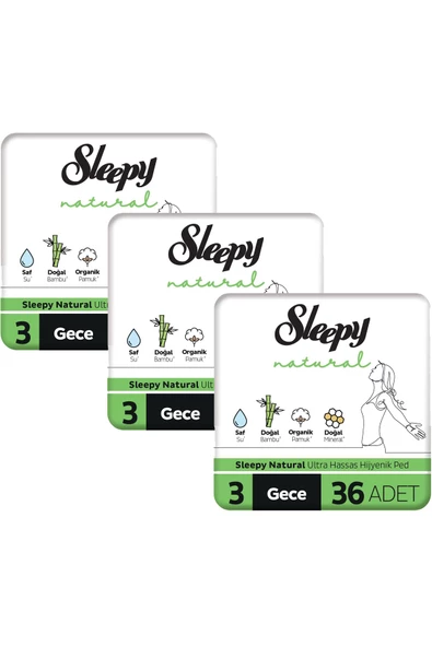 Sleepy Natural Ultra Hassas Hijyenik Ped Gece 108 Adet Ped