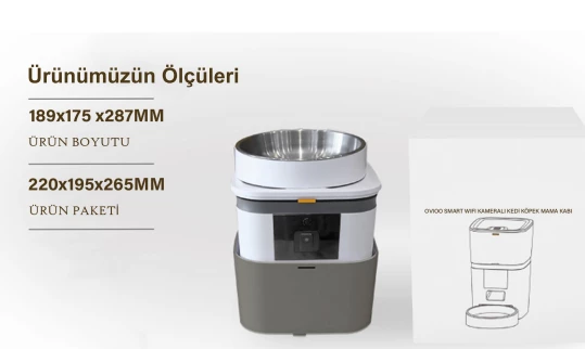 OVIOO QQ005  6lt Kameralı ve Uzaktan Wifi Bağlantılı Paslanmaz Kaseli Kedi ve Köpek Besleyici - 6