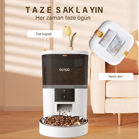 OVIOO QQ005  6lt Kameralı ve Uzaktan Wifi Bağlantılı Paslanmaz Kaseli Kedi ve Köpek Besleyici - 3