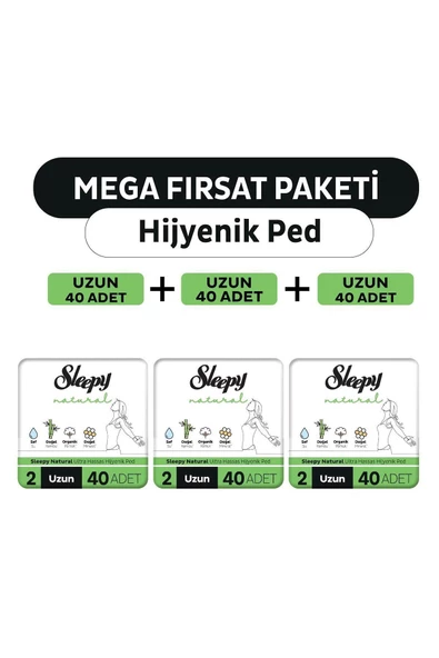 Sleepy Natural Ultra Hassas Hijyenik Ped Mega Fırsat Paketi Uzun 120 Adet