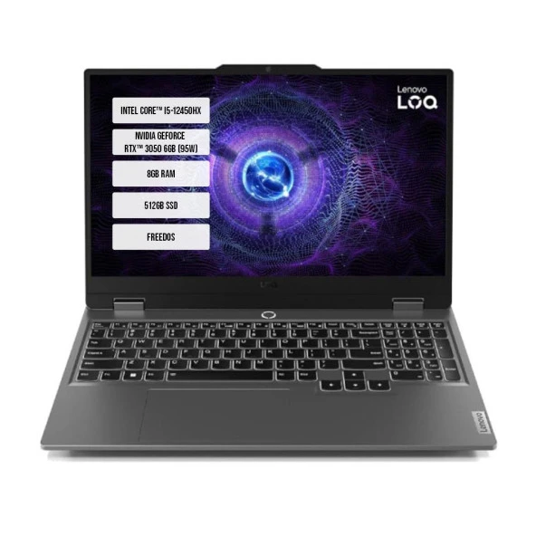 Lenovo LOQ 15IAX9 83GS007VTR i5-12450HX 8GB 512GB SSD RTX3050-6GB 95W 15.6'' FreeDos Taşınabilir Bilgisayar