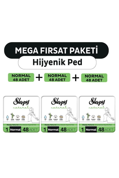 Sleepy Natural Ultra Hassas Hijyenik Ped Mega Fırsat Paketi Normal 144 Adet