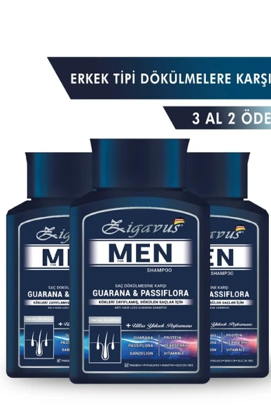 Zigavus Men Guarana ve Passiflora Saç Dökülmesine Karşı Şampuan 3x300 ml