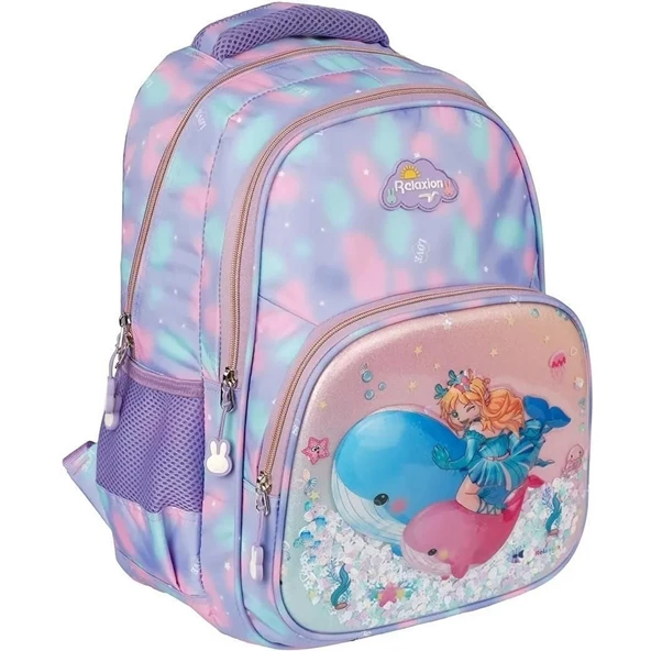 Relaxion Kabartmalı Balina Deniz Kızı Figürlü Pullu 3'Lü İlkokul Çantası Beslenme Kalemlik Seti 1370 - 3