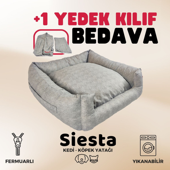 Siesta Kedi Yatağı Ve Köpek Yatağı ,Yedek Kılıflı ,Fermuarlı 55x60x23 Gri