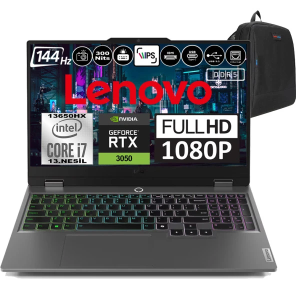 Lenovo LOQ 15IRX9 Intel Core i7 13650HX DDR5 96GB 1TB SSD RTX 3050 6GB 300Nits 15.6" 144Hz FHD Windows 11 Pro Taşınabilir Bilgisayar 83DV00G5TRP14 + Zetta Çanta