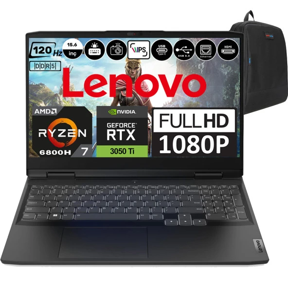 Lenovo Ideapad Gaming 3 15ARH7 AMD Ryzen 7 6800H 64GB 512GB SSD RTX3050Ti-4GB Freedos 15.6" 120HZ FHD Taşınabilir Bilgisayar 82SB00X6TXF09 + Zetta Çanta