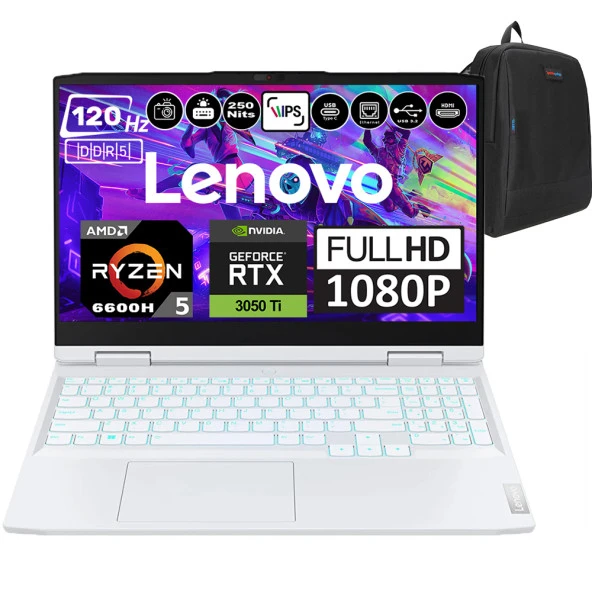 Lenovo Ideapad Gaming 3 15ARH7 AMD Ryzen 5 6600H 64GB 2TB SSD RTX3050Ti-4GB Windows 11 Home 15.6" FHD 120HZ Taşınabilir Bilgisayar 82SB00X8TXH11 + Zetta Çanta