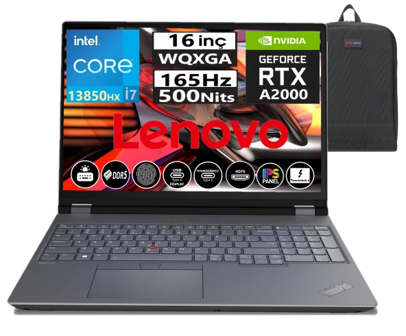 LENOVO ThinkPad P16 GEN2 İntel Core  i7-13850HX 192GB DDR5 4TB SSD 8GB RTXA2000 16" WQXGA W11Pro 165Hz Mobil İş İstasyonu 21FA000WTXW49+WeblegelsinÇanta