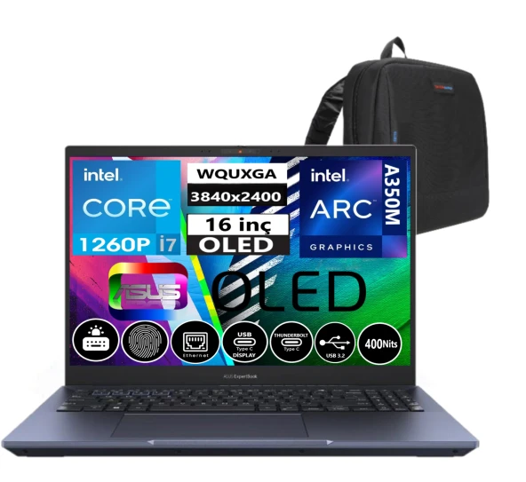 ASUS EXPERTBOOK B5602CBN-I71260165 İntel Core i7 1260P 16GB DDR5 1tb SSD 16" OLED 4GB ARCA350M  FreeDos Taşınabilir Bilgisayar 090NX05K1-M00L0002+WeblegelsinÇanta