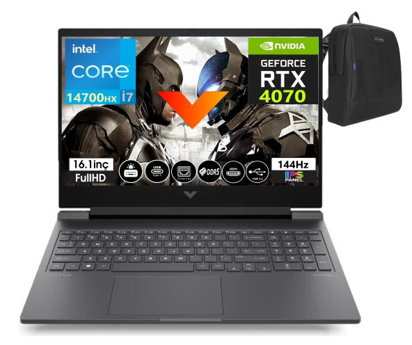 Hp Victus 16 Intel Core I7-14700HX 24GB DDR5 2TB SSD 8GB/ RTX4070 Windows11Pro 16.1" 144 Hz FHD IPS Taşınabilir Bilgisayar 9J224EAW43+WeblegelsinÇanta - 2