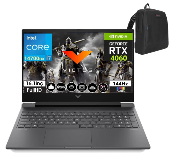 Hp Victus 16-W1067NT Intel Core I7-14700HX 32GB DDR5 1TB SSD 8GB/ RTX4060 Windows11Home 16.1" 144 Hz FHD IPS Taşınabilir Bilgisayar 9J269EAW26+WeblegelsinÇanta