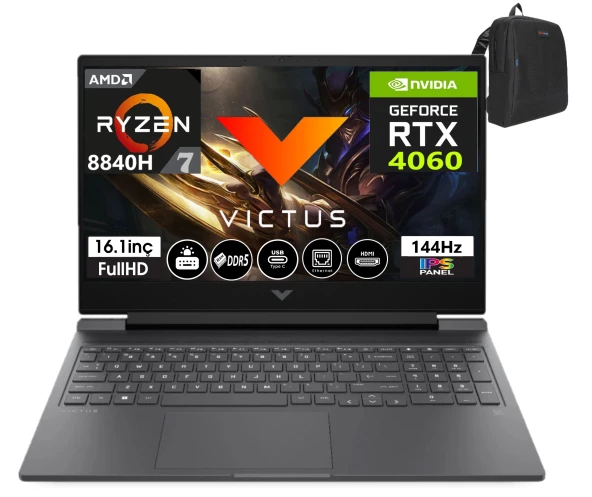 Hp Victus W16-S1018NT Amd Ryzen 7-8840H 48GB DDR5 2TB SSD 8GB/ RTX4060 Windows11Pro 16.1" 144 Hz FHD IPS Taşınabilir Bilgisayar VİCTUSA1YU5EA51+WeblegelsinÇanta