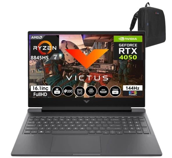 Hp Victus W16-S1026NT Amd Ryzen R7-8845HS 64GB DDR5 2TB SSD 6GB/RTX4050 Windows11Pro 16.1" 144 Hz FHD IPS Taşınabilir Bilgisayar VİCTUS9Z796EAW17+WeblegelsinÇanta