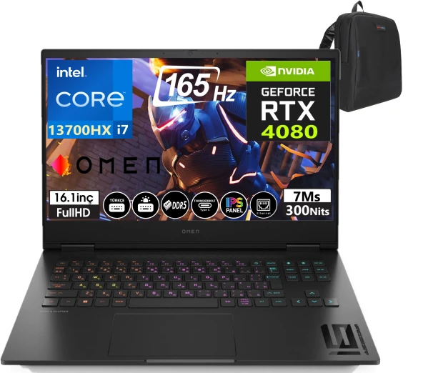 HP Omen 16-WF0008NT İntel Core i7-13700HX 16GB DDR5 RAM 4tb SSD 12GB RTX4080 165Hz Windows11Pro 16.1" Fhd Taşınabilir Bilgisayar 881T46EAW36+WeblegelsinÇanta