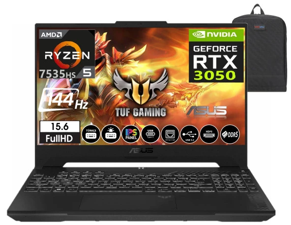 ASUS TUF GAMING A15 Amd Ryzen 5 7535HS 16GB DDR5 RAM 512GB SSD RTX3050-144Hz Windows11Home 15.6" Fhd Taşınabilir Bilgisayar FA506NC-HN05817+WeblegelsinÇanta