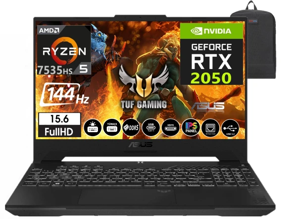 ASUS TUF GAMING A15 Amd Ryzen 5 7535HS 96gb DDR5 RAM 2tb SSD RTX2050-144Hz Windows11Pro 15.6" Fhd Taşınabilir Bilgisayar FA506NF-HN05047+WeblegelsinÇanta