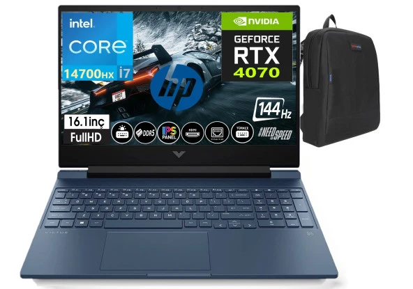 HP Victus 16-R1019NT Intel Core i7-14700HX 64gb DDR5 RAM 512gb SSD 8GB RTX4070 16.1 İnç 144Hz IPS FHD Windows11Pro Taşınabilir Bilgisayar 9J221EA25+WeblegelsinÇanta