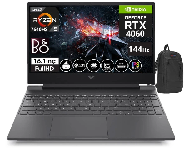 HP Victus Laptop 16 - S0035NT AMD Ryzen 5 - 7640HS 96GB DDR5 1tb SSD 8GB RTX4060 16.1 İnç 144Hz IPS FHD Windows11Home Taşınabilir Bilgisayar VİCTUS7Z5Z2EA17+WeblegelsinÇanta