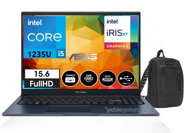 Asus Vivobook X1504ZA-EJ921 İntel Core İ5 1235U 8gb 256gb SSD 15.6" Windows11Pro FHD Dizüstü Bilgisayar  X1504ZA-EJ92133+WeblegelsinÇanta