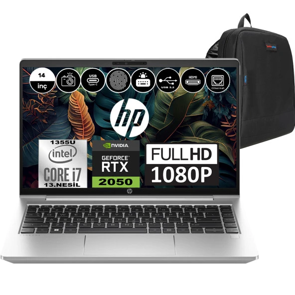 Hp Probook 440 G10 Intel Core I7 1355U 32GB 1TB SSD RTX2050-4GB Freedos 14" FHD Taşınabilir Bilgisayar 8A569EAF07 + Weblegelsin Çanta