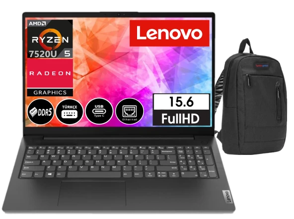 Lenovo V15 GEN4 AMN RYZEN5 7520U 16GB DDR5 256gb SSD 15.6" Windows11Pro FHD Dizüstü Bilgisayar 882YU00QYTX09+ZettaÇanta