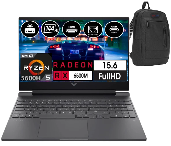 Hp Victus Amd Ryzen 5 5600H 64gb Ram 512gb SSD 4GB AMD RX 6500M 15,6 İnç IPS FHD Windows11Pro Taşınabilir Bilgisayar V7J3T4EA25+ZettaÇanta