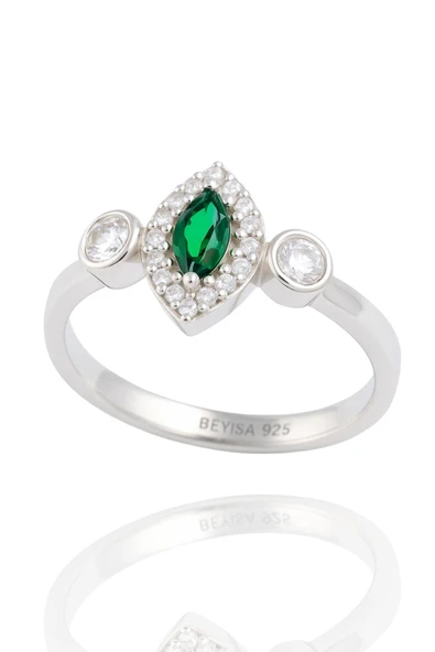 Minera Serisi Zirkon Yeşim Taşlı Mekik Gümüş Kadın Yüzük - 2