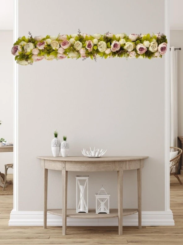 Nettenevime Yapay Çiçek PembeKrem  Şakayık Tak Organizasyon Nişan Düğün Dekor Çiçeği Süsleme Tag 25x130cm - 3