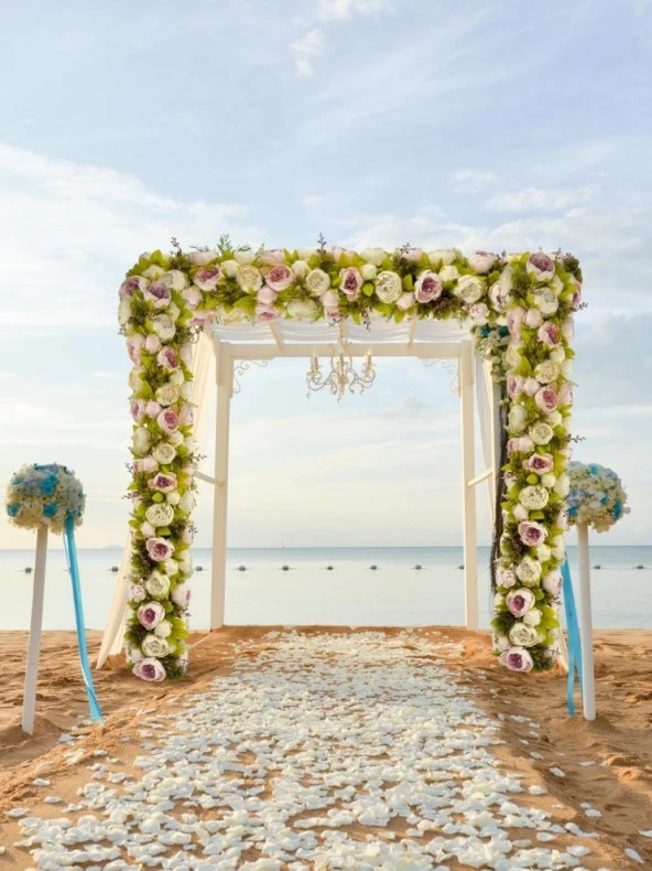 Nettenevime Yapay Çiçek PembeKrem  Şakayık Tak Organizasyon Nişan Düğün Dekor Çiçeği Süsleme Tag 25x130cm - 4