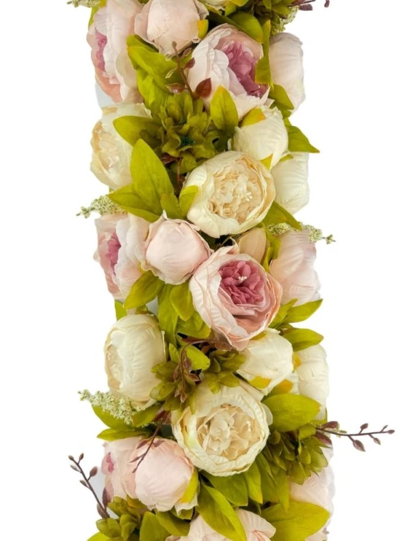 Nettenevime Yapay Çiçek PembeKrem  Şakayık Tak Organizasyon Nişan Düğün Dekor Çiçeği Süsleme Tag 25x130cm - 8