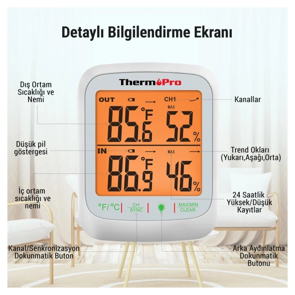 ThermoPro TP260B Mini Iç Mekan Dijital Sıcaklık ve Nem Ölçer Termometre - Resim 5