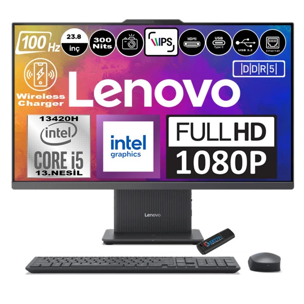 Lenovo Ideacentre Aıo 24IRH9 Intel Core I5-13420H DDR5 8GB 256GB SSD Intel UHD Graphics 23.8 Fhd IPS Freedos Koyu Gri All In One Bilgisayar F0HN0057TRF01 + Zetta Flash Bellek ürün görseli